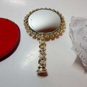 Vintage Sam Fink Ornate Hand Mirror With Velvet Case